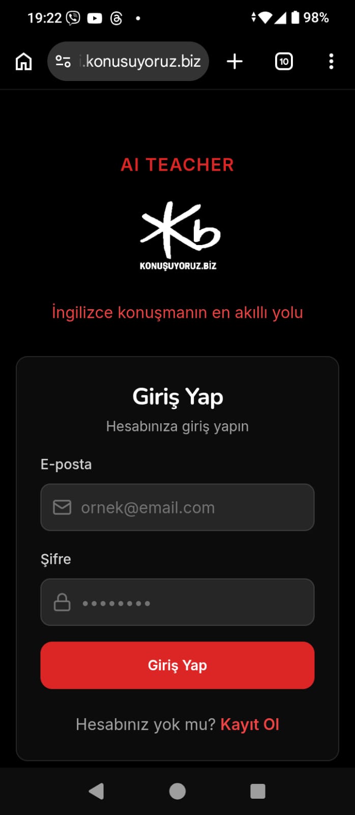 Emma AI Teacher mobil giriş ekranı